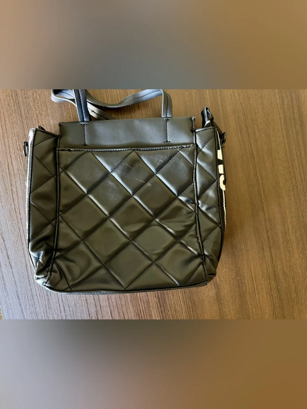 Steve Madden Black Quilted Tote with Front Zip